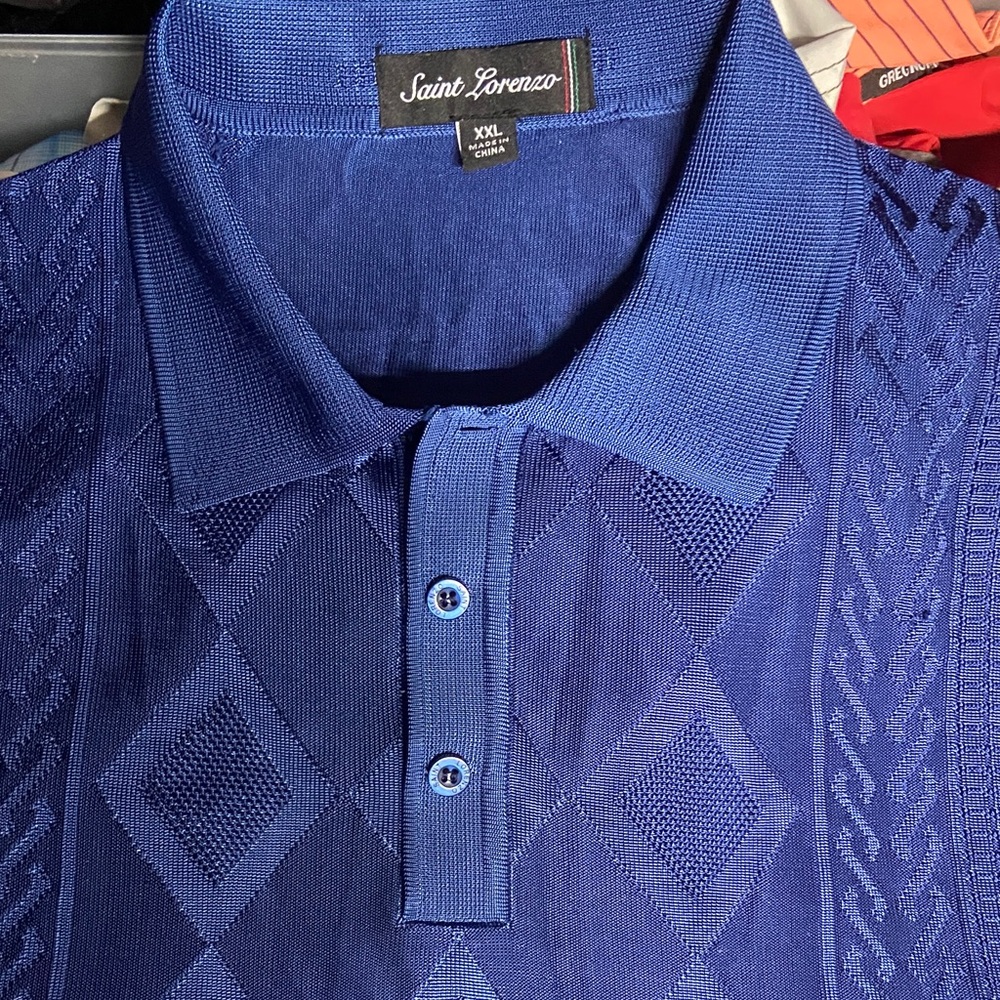 San Lorenzo Men's Deep Blue Polo with Diamond Texture